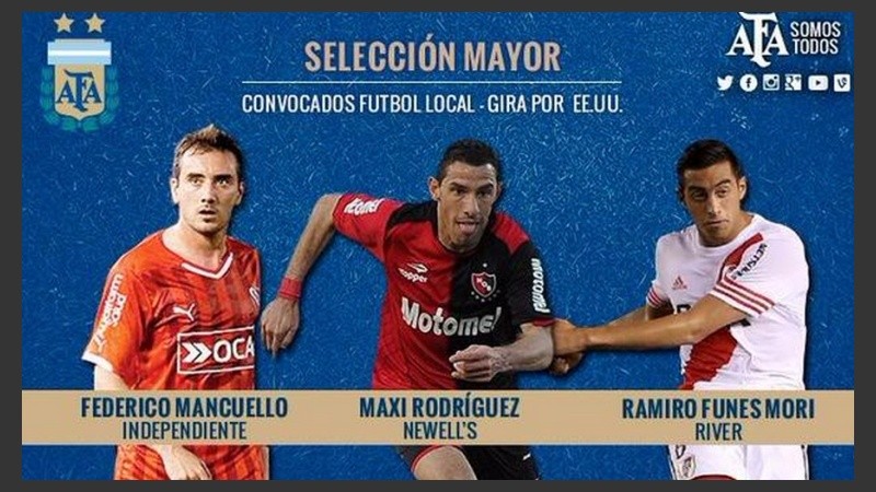 El anuncio oficial de las convocatorias de los tres jugadores que actúan en Argentina. 