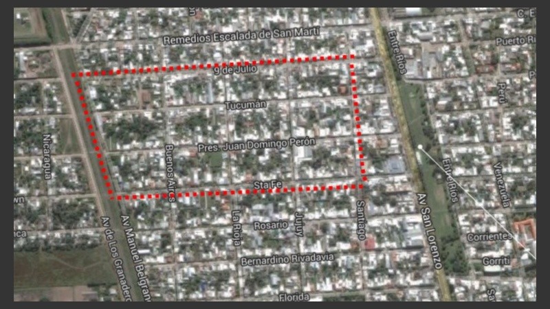 La zona donde atacó el delincuente: avenida Belgrano, 9 de Julio, Santa Fe y Santiago.