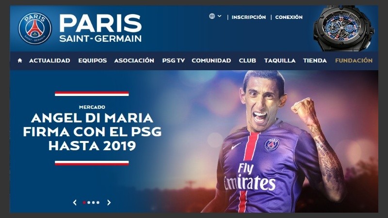 La portada del sitio oficial de PSG
