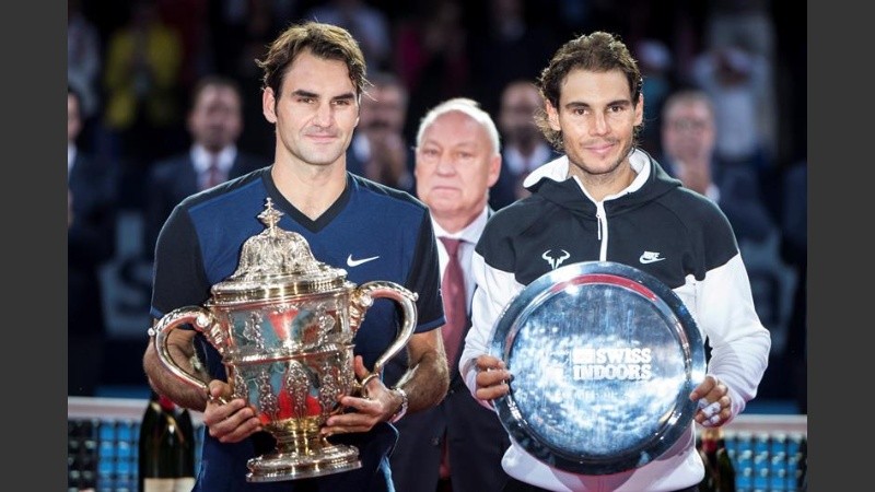 Federer y Nadal en la entrega de premios.