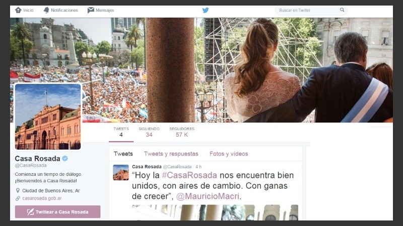 La cuenta oficial de Twitter de la Casa Rosada.