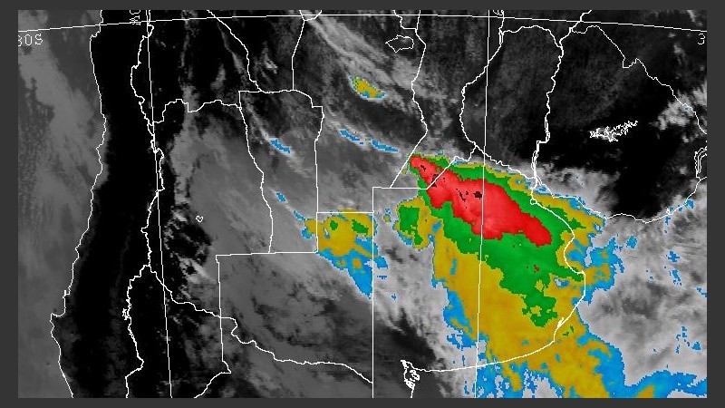 La imagen satelital de cómo se avecinaba la tormenta.