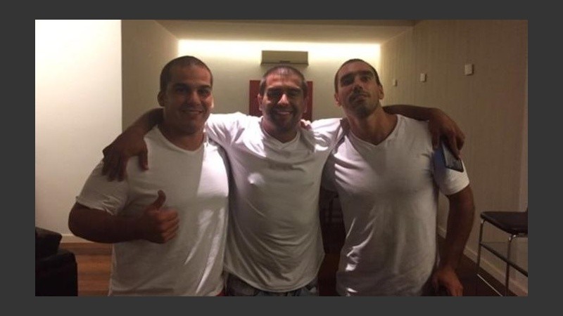 Tres de los cuatro argentinos que recuperaron la libertad este sábado.