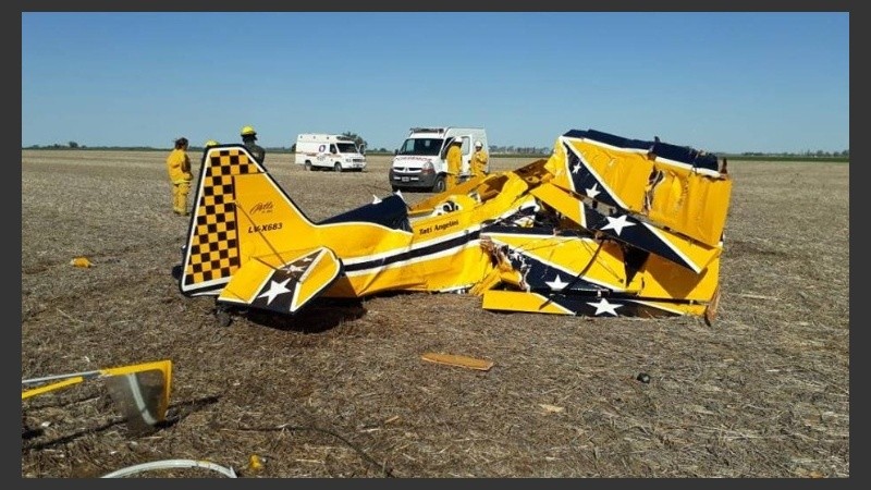 Así quedó la aeronave de Angelini tras el impacto.
