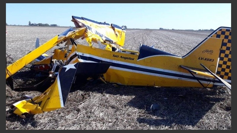 Así quedó la aeronave de Angelini tras el impacto.