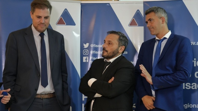 Los fiscales Patricio Saldutti, Adrián Spelta y Franco Carbone.