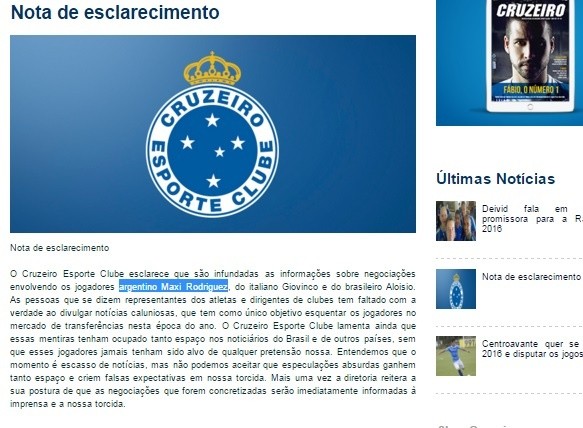 Cruzeiro negó interés por Maxi