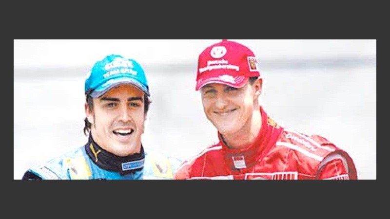 El campeón de hoy con el campeón de siempre. Alonso y Schumacher, dos grandes de la F1.