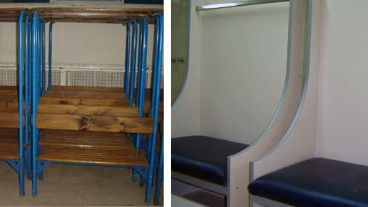 Antes y después. Los antiguos lockers a la izquierda, los nuevos a la derecha.
