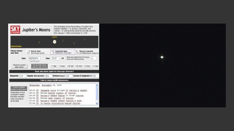 La imagen del Facundo, a la derecha, es Júpiter y sus lunas.