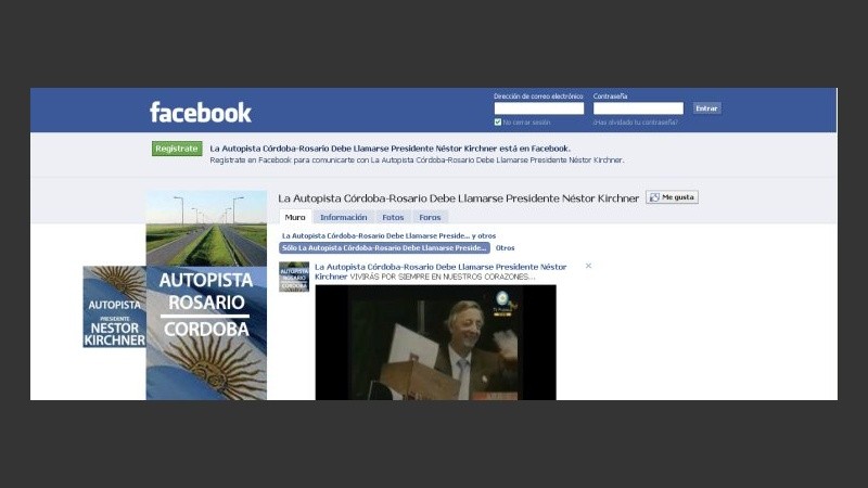 En Facebook hay grupos que piden que la autopista a Córdoba se llame Néstor Kirchner.