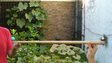 Un simulador de eclipse, luna y tierra, a escala.