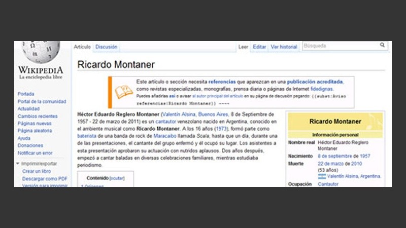 La enciclopedia editada por la gente, también se hizo eco del rumor