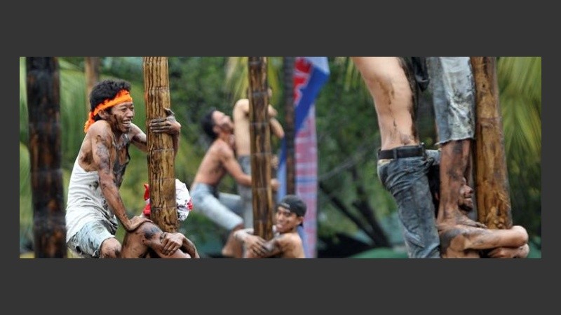 La carrera de escalada de palmeras, una de las acciones festivas.