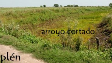 El terraplén y el arroyo cortado en el campo ubicado a unos 10 kilómetros de Rosario.