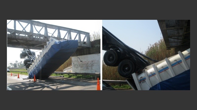 El acoplado provocó un desplazamiento lateral de un metro y medio en el puente.