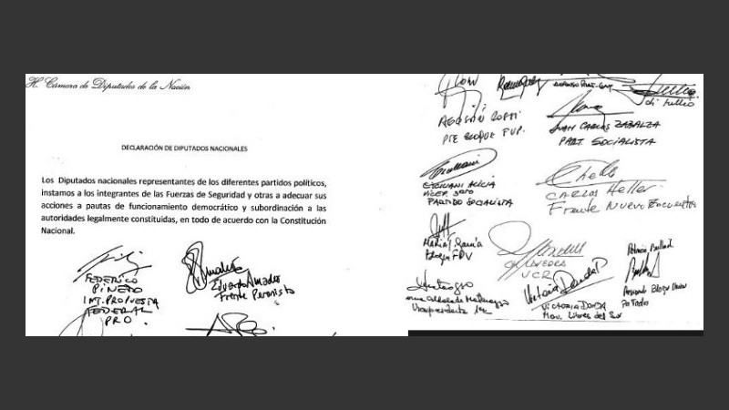 Legisladores de distintos bloques firmaron el comunicado.