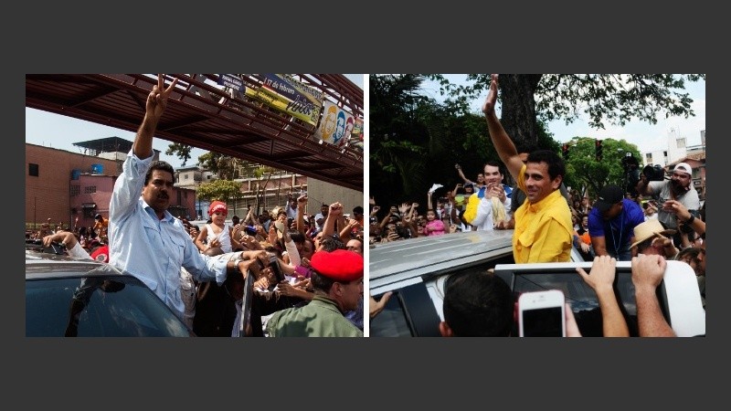 Ambos postulantes acudieron a las urnas en Caracas.