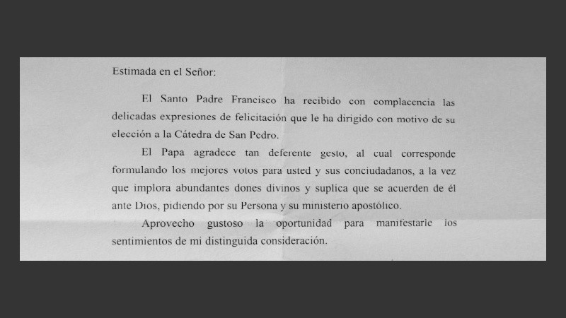 La carta llegó con la firma de secretaría de Estado de la Santa Sede.