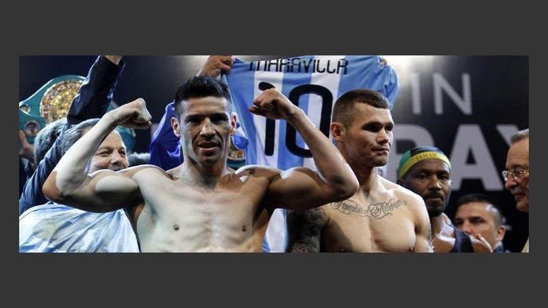 Sergio Martínez y Martin Murray en el pesaje previo a la pelea.