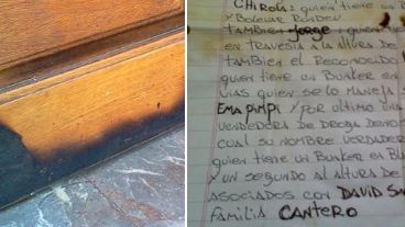 La carta rescatada de las llamas y el rastro en el portón.