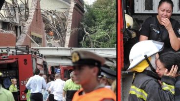 El derrumbe que causó la tragedia y la conmoción de los bomberos.