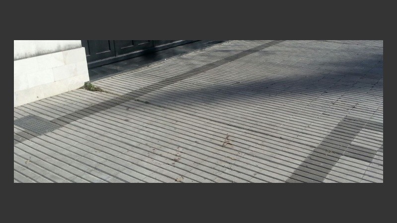 Manchas de sangre en la vereda, frente a la casa de los Bertini. 