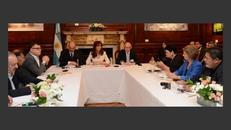 Cristina con los sindicalistas en Nueva York.