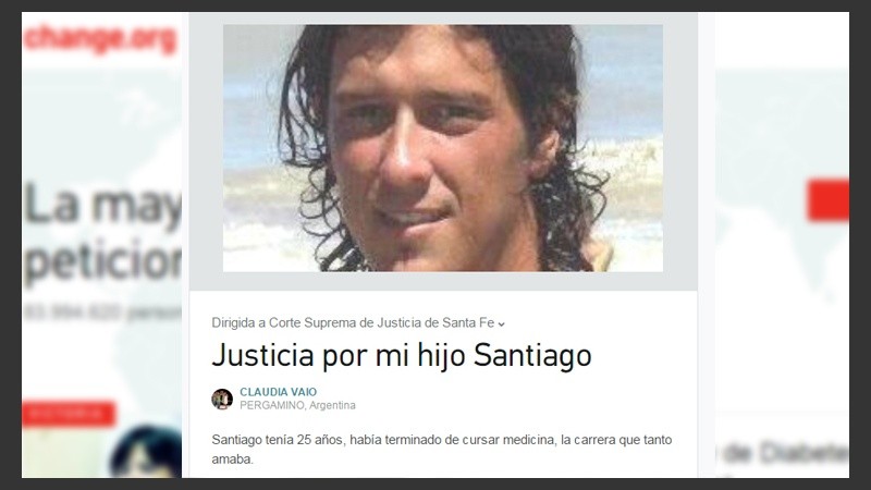 La petición de Claudia Vaio, reclamando justicia por su hijo.