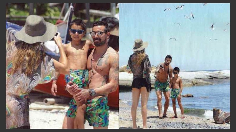 La pareja viajó a Uruguay con Tomás, el hijo de nueve años de Lavezzi.