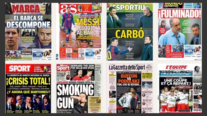 Casi todos los medios europeos se hacen un festín con la crisis barcelonista. 