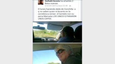 El texto de Gerhald en su muro y las fotos de José Mujica y su esposa.