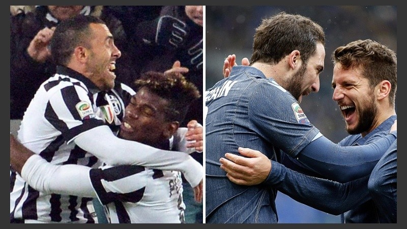 Carlitos se abraza con el francés Pogba; el Pipita, con el belga Mertens.
