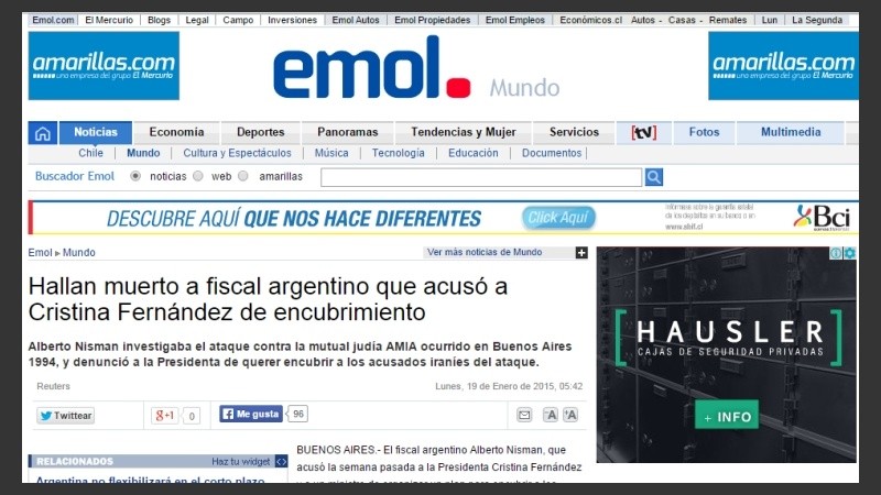 La noticia en Chile. 