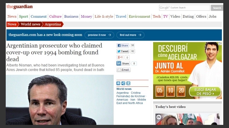 The Guardian: “Fiscal argentino que acusó encubrimiento en el bombardeo de 1994 fue encontrado muerto”.