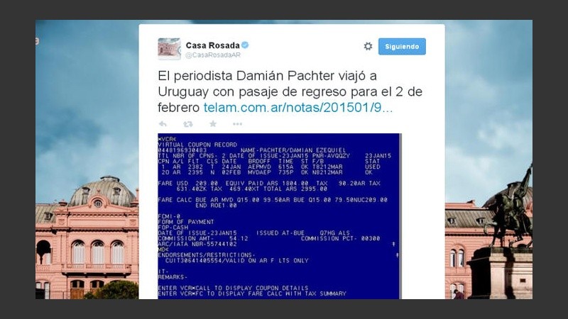 La cuenta de Twitter de la Casa Rosada hizo público el viaje.