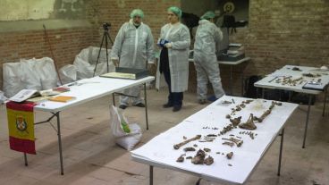 Estos son algunos de los restos óseos encontrados en  una de las tumbas.