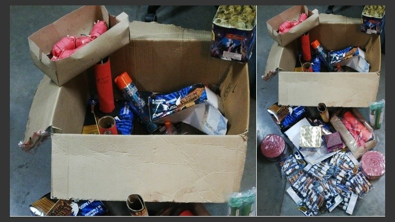 La caja con pirotecnia que fue decomisada por la GUM.