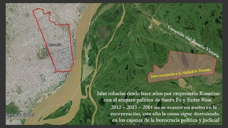 Las hectáreas de isla ocupadas por un privado y su equivalente sobre el ejido de la ciudad.