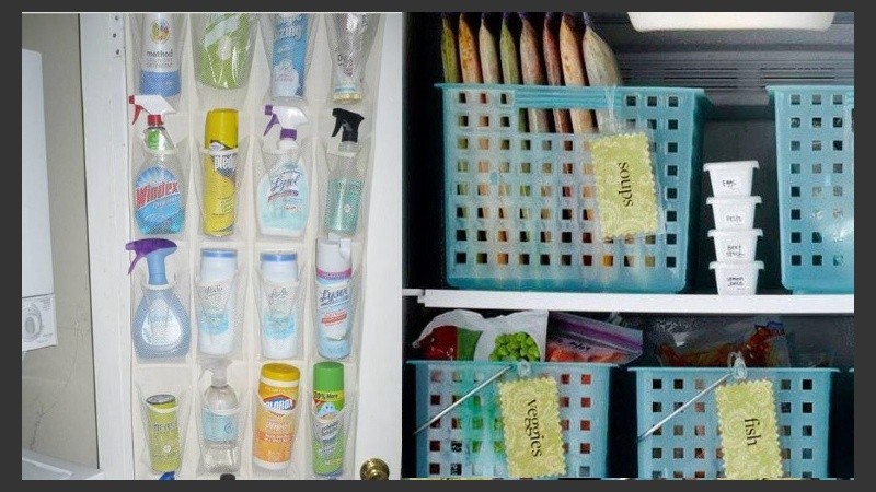 Dos salidas para no amontonar los artículos de limpieza y los sobres de comida.