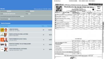 En el telegrama de la mesa 3641 se leen 114 votos para el socialista pero en la web figuran 14.