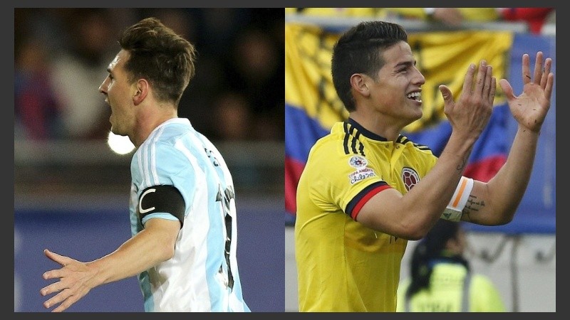 Duelo de cracks. Messi y James frente a frente, como en el derby español.