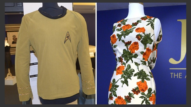 Izq: la camiseta de la serie original Star Trek. Der: el vestido usado por la actriz estadounidense Marilyn Monroe en la película 