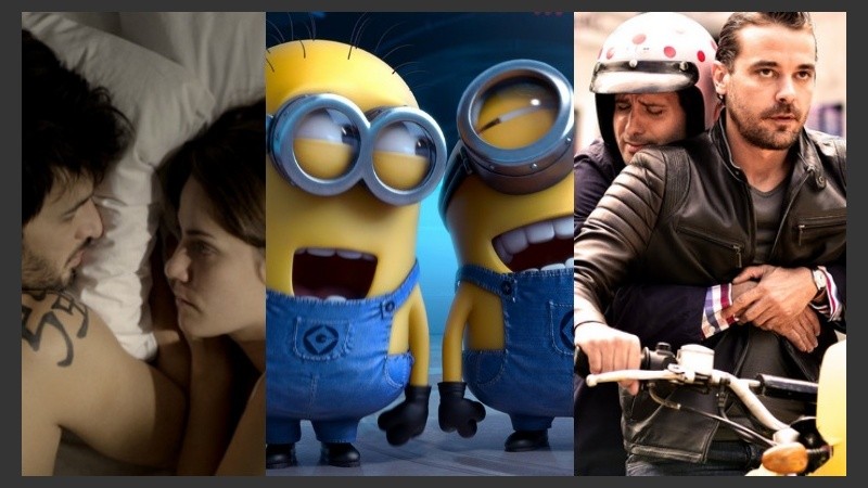 Duplas en la gran pantalla: Pilar Gamboa y Juan Barberini, risas para el regreso de los Minions, y los socios José María y Pedro Alfonso. 