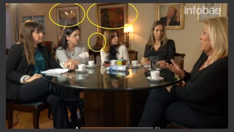 Imágenes que comparan la casa de Carrió con el escenario de la entrevista. 