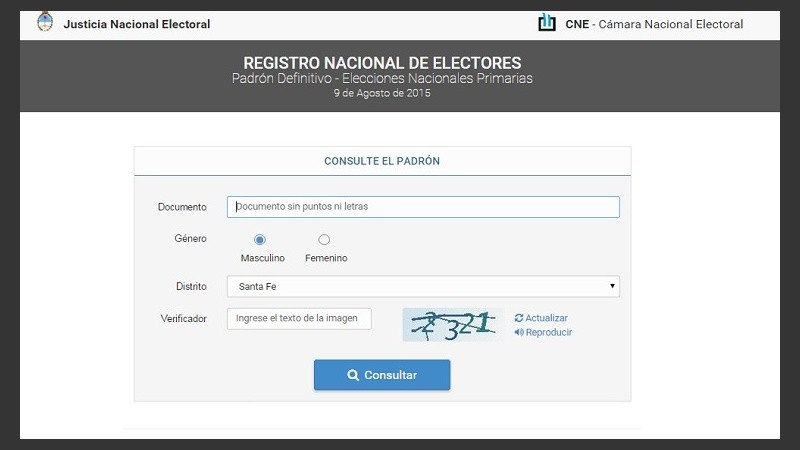 El sitio para la consultar el padrón de las elecciones de este domingo.