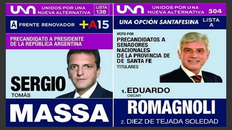 La boleta que llevaba a Massa como precandidato a presidente incluía a Romagnoli como precandidato a senador.