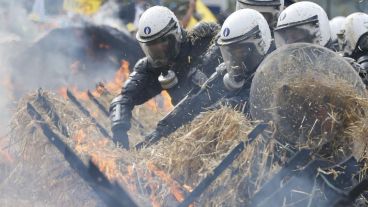 La policía antidisturbios del país europeo este lunes en Bruselas. (EFE)