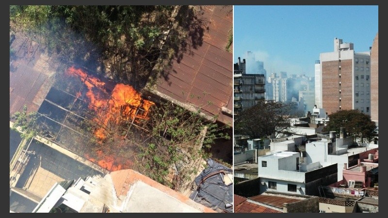Dos imágenes del incendio subidas a Twitter. 