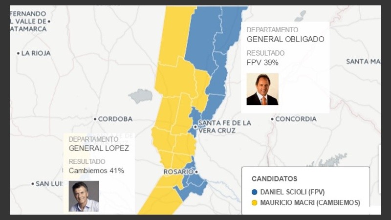 En los distritos vecinos a Córdoba, Macri le sacó hasta 20 puntos a Scioli.